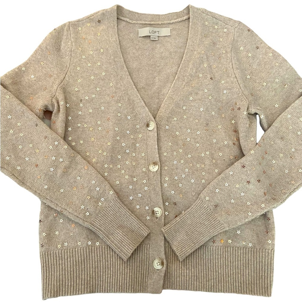 LOFT TAN STAR SWEATER SIZE XS